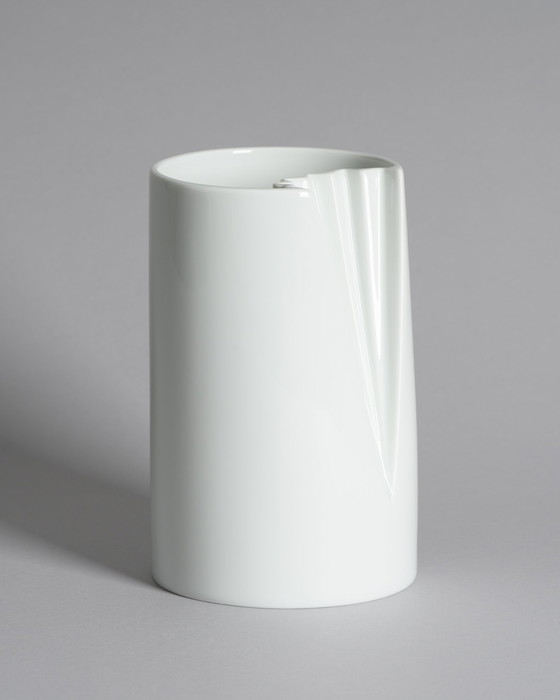 Image 1 of Chic Vintage Rosenthal Plissée Vase Duo Ambrogio Pozzi Minimalist Porcelain Art