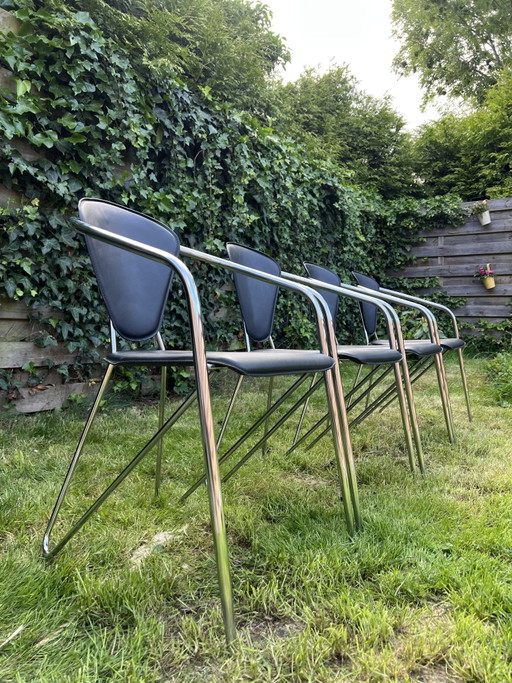 4 x Chaises modernes chromées en cuir
