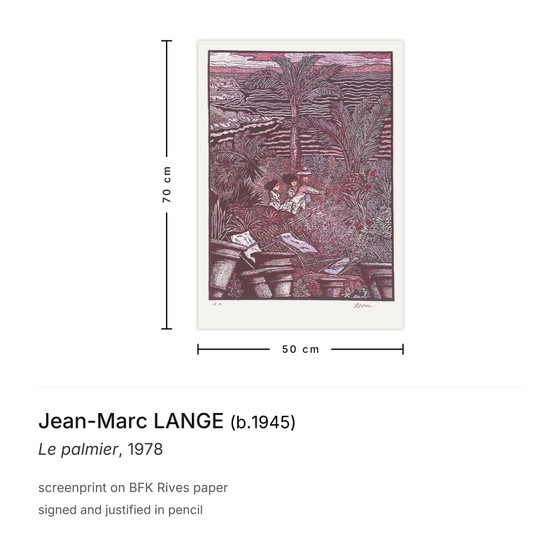 Jean-Marc Lange gesigneerde zeefdruk Le Palmier 1978 – Litho's & Zeefdrukken, Paper (photo 3 of 5)