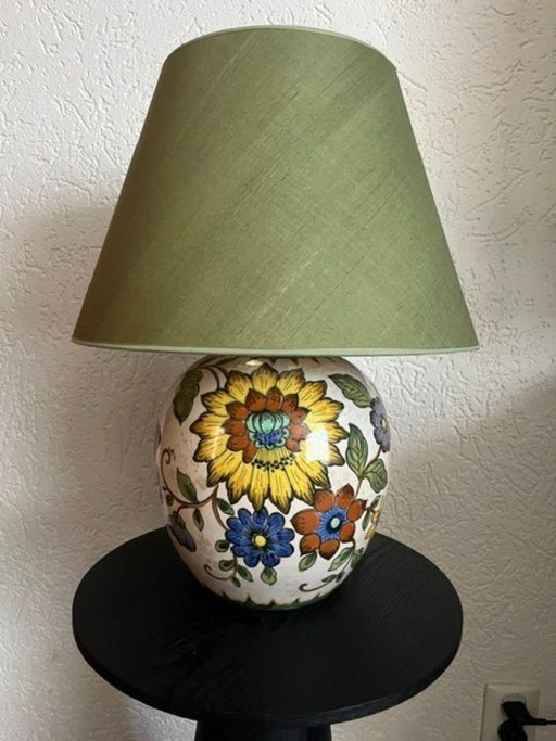 Keramik-Tischlampe aus den 1930er Jahren mit Blumenmotiv – Vintage
