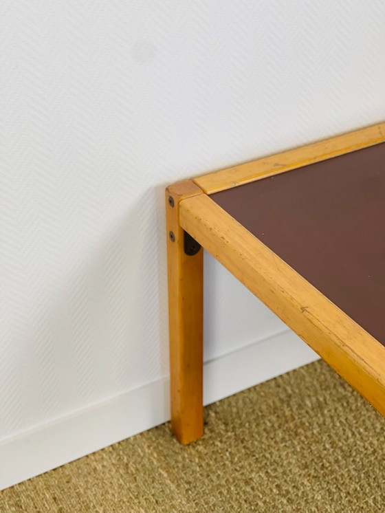 Image 1 of Vintage salontafel van beukenhout en kunstleer van Flötotto, 1960.