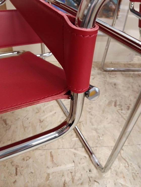 Image 1 of KNOLL Studio Set van 2 WASSILY B3 fauteuils (NIEUW) in rood leer