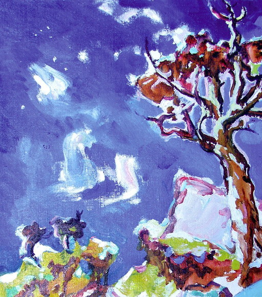 Origineel olieverfschilderij: Landschap, natuur, sneeuw in de bergen – schilderijen tekeningen, Canvas (photo 2 of 5)