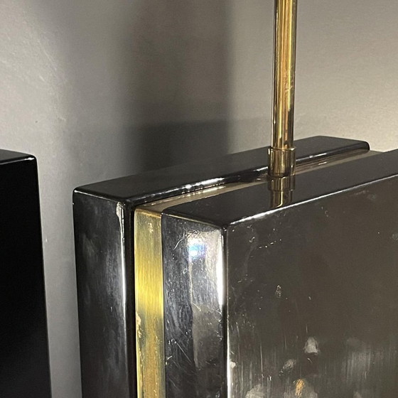 Hollywood Regency Lampen aus schwarzem Lack und Messing, 1970er Jahre, 2er Set – Tischlampen, Metal, Brass (photo 3 of 13)