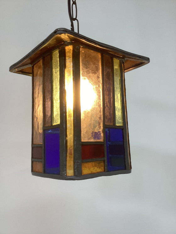 Image 1 of Lampe en vitrail Art Déco de l'école d'Amsterdam, années 1920