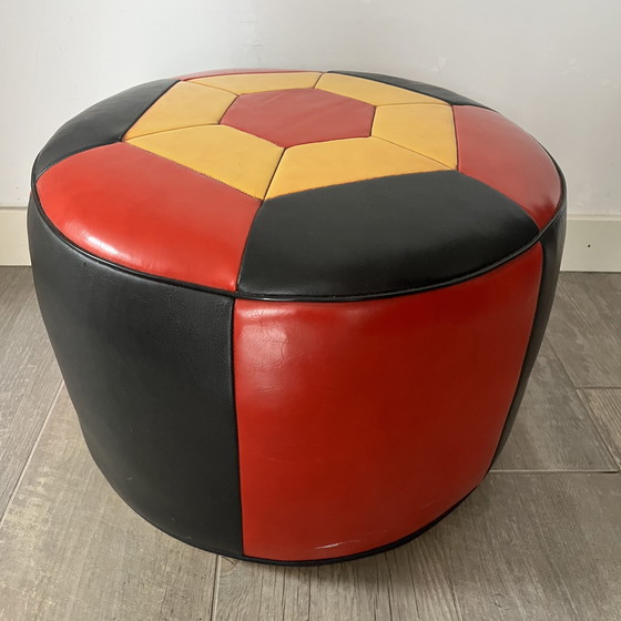Image 1 of Prachtige vintage poef in meerdere kleuren leer