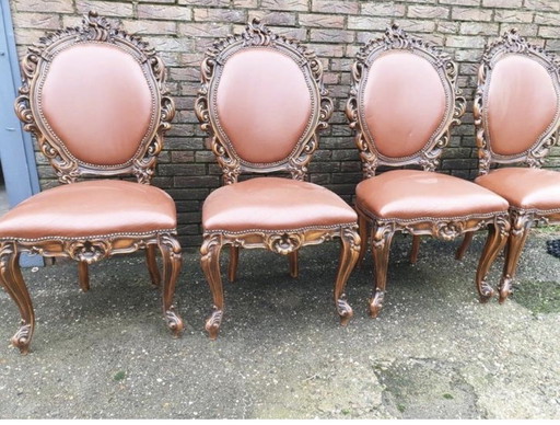 4 Italiaanse barok eetkamer stoelen leder
