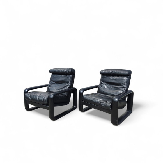Image 1 of Een paar zwarte leren Rosenthal fauteuils uit de jaren 70.