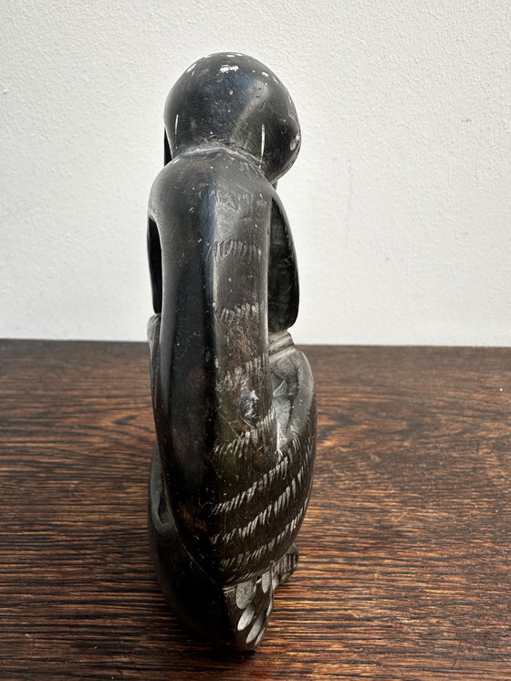 Image 1 of Scultura di Singe in pierre noire Mère et enfant H 14 cm / L 9 cm