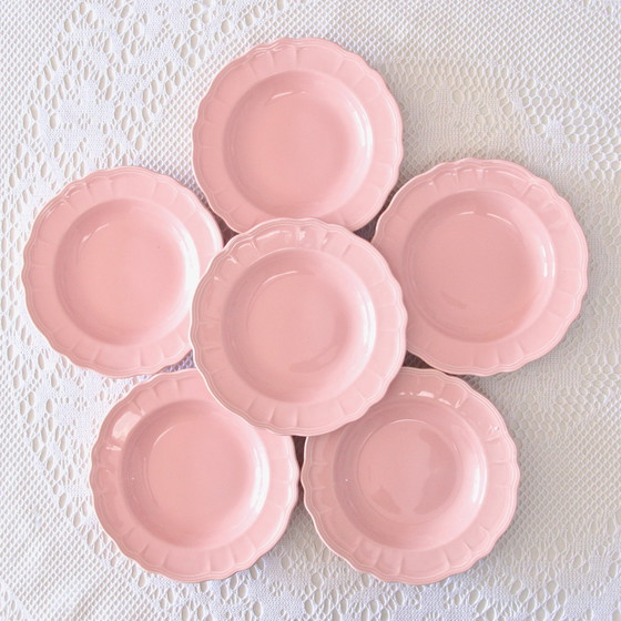 Image 1 of 6x Assiettes Anciennes Salins En Faïence Rose