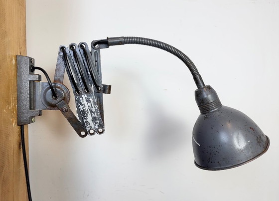 Image 1 of Grey Industrial Scissor Wall Lamp from Elektroinstala, 1960s