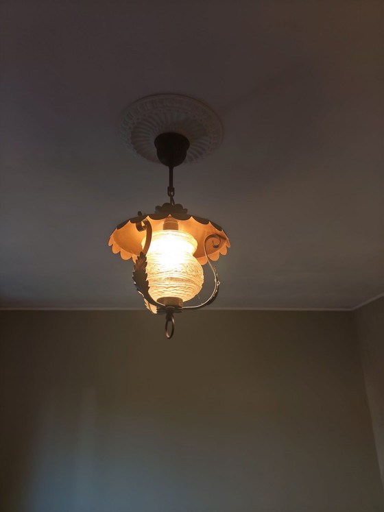 Lampada a sospensione vintage / lampada a sospensione a lanterna – Plafoniere, Vetro, Ferro (photo 9 of 9)