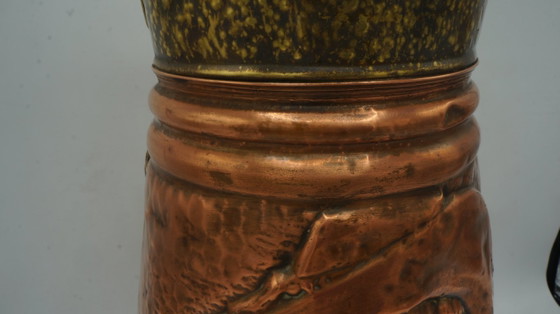Image 1 of Soporte para paraguas de cobre antiguo, cubo de carbón para pellets, kit de pellets con relieve de Rembrandt