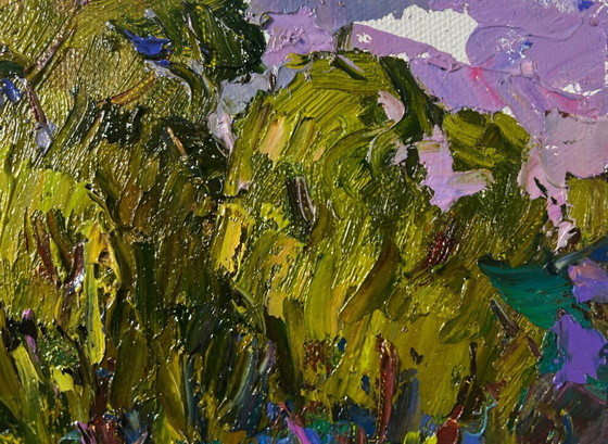 Image 1 of Original Oil Painting Summer Coastal Landscape Vacations in the village sun