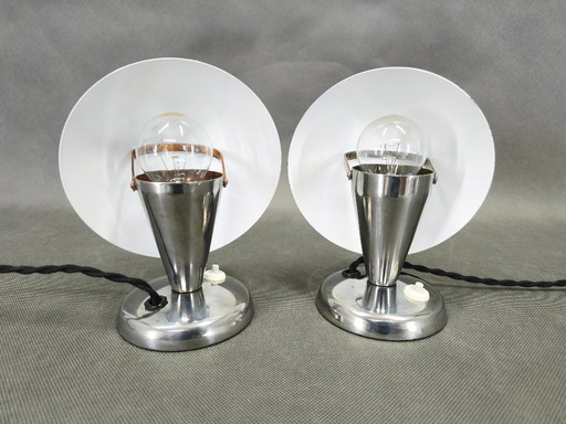Pair Bauhaus Chrome Adjustable Table Lamps, 1930s Czechoslovakia