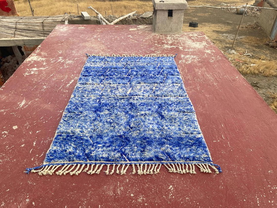 Tapis berbère marocain bleu roi 250x150 cm – motif géométrique – fait main – Laine, Coton, Modern (photo 2 of 10)