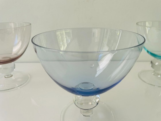 Image 1 of Set van 6 vintage coupeglazen in multicolor mondgeblazen glas