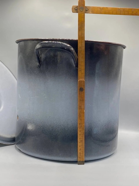 Large enameled slate gray stockpot – Domed lid – Copper rim – Approx. 20 liters – Decorative Objects (photo 6 of 6)