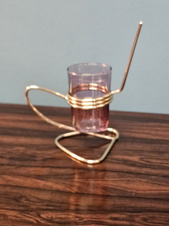 Vintage Snackrekje Roze Paars Glaasje Messing Houder – Glazen & Karaffen, Glass (photo 3 of 5)