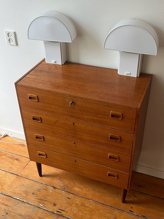 Teak wood mid-century Danish design chest of drawers with 4 drawers (photo 4 of 8)