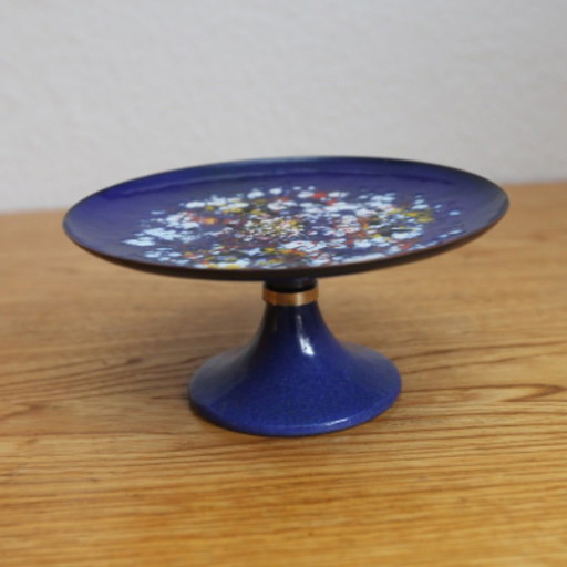 ❤️Cultural furniture enamel platform plate on tulip base GDR Midcentury