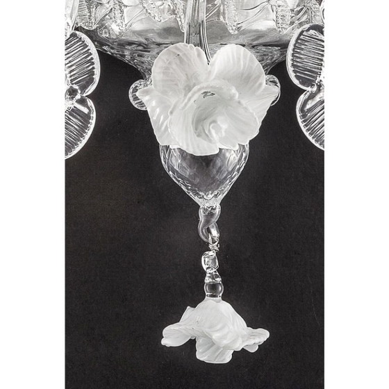 Image 1 of Aplique de pared veneciano de cristal de Murano blanco y transparente con diseño floral