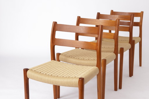 Set of 4 Niels Otto Møller Model 84 Chairs – Danish Teak & Paper Cord, 1970s | Vintage Mid-Century Modern Dining Chairs
