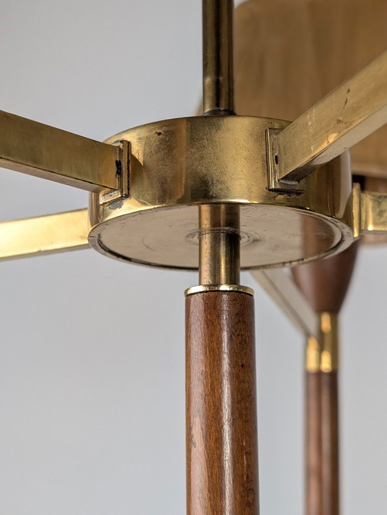 Image 1 of Danish Five-Arm Chandelier in Wood and Brass, 1950s