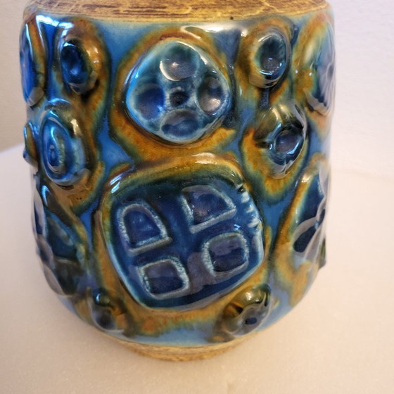 Vaso in ceramica Fat Lava blu e marrone, Carstens Tonieshoff, Vasi, Mid Century Modern (foto 5 di 14)