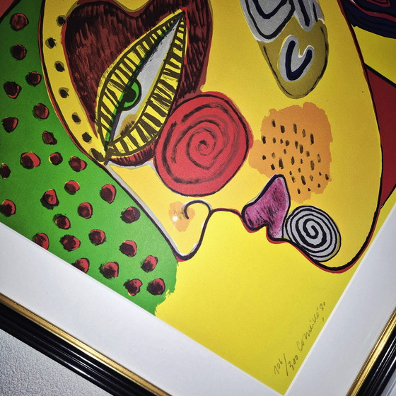 Image 1 of Corneille Lithograph, Tete de Femme et Oiseau Pensif, Framed Limited Edition