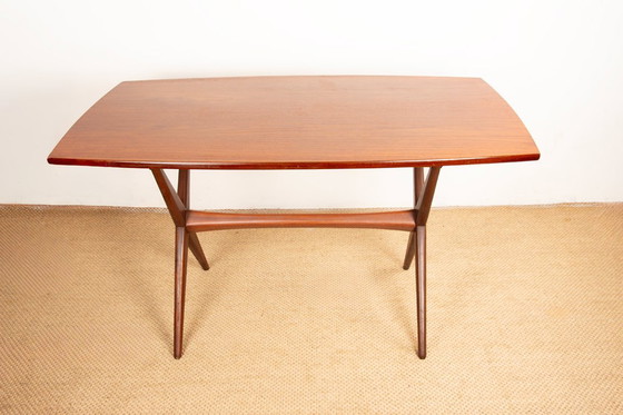 Image 1 of Tavolo scandinavo vintage, alto e basso, in teak di Frederik Kayser per Gustav Bahus, Norvegia, 1960.
