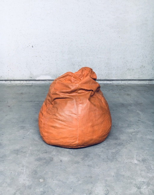 Puf vintage de cuero con patchwork, Italia de los años 70