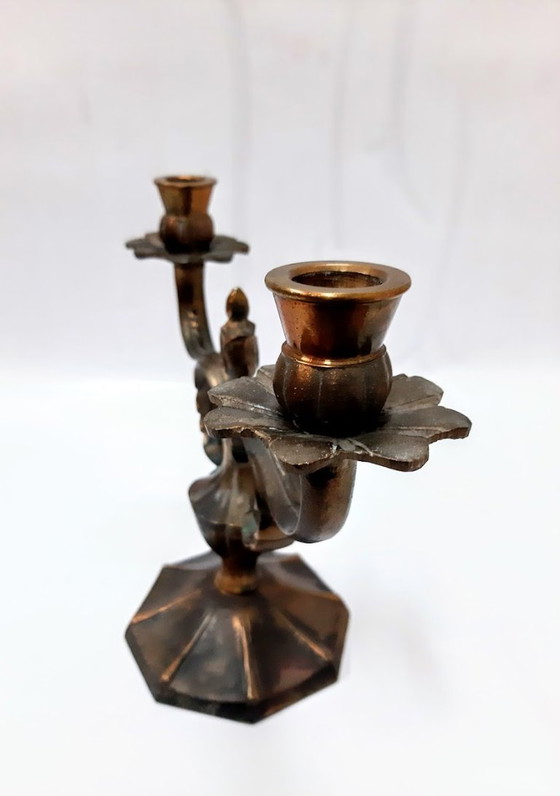 Image 1 of Vintage bronze double candle holder