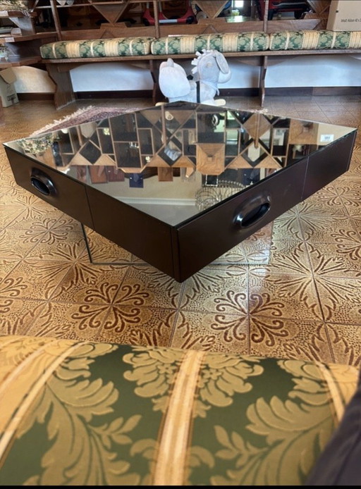 Rotating Coffee Table With 4 Drawers Attributed to Willy Rizzo for Mario Sabot, 1970s – salontafels, Wood, Glass