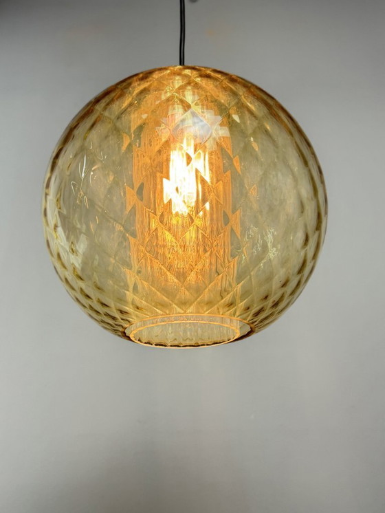 Image 1 of Mid-Century Design Amber Glass Globe Pendant Lamp. Germany, 1960s