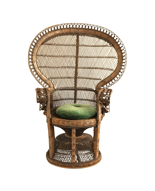Fauteuil trône en osier à haut dossier Peacock Emmanuelle