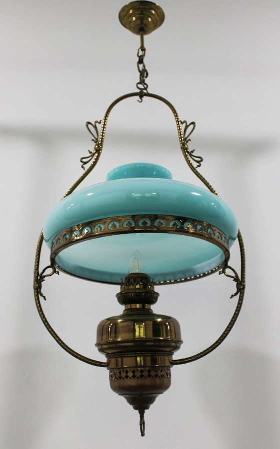 Image 1 of Opaline chandelier, L&B, Belgium, late 19th century.