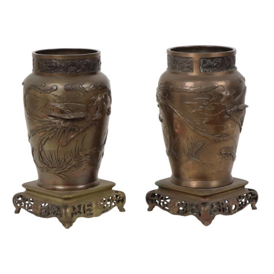 Image 1 of Pair of Japanese Bronze Vases