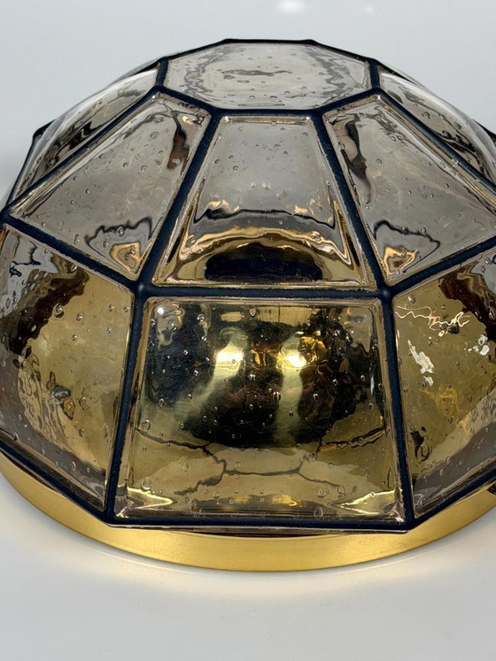 Image 1 of 1960s/70s ceiling lamp, Glashütte Limburg, Germany, Plafoniere, glass & metal