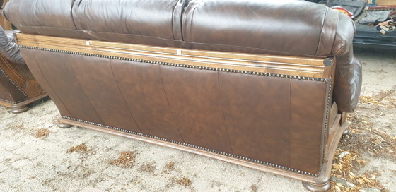 Image 1 of 3+1+1 oak with leather seat cushions
