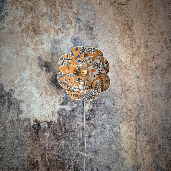 Image 1 of Flower wall lamp, Nymphéa model, 8 petals in rattan and fabric (customizable shade)