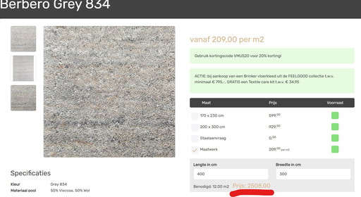 Brinker Carpets Berbero Grey 834 Rug - 300x400cm