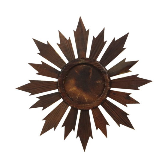 Image 1 of Vintage Wooden Sunburst Sun Mirror