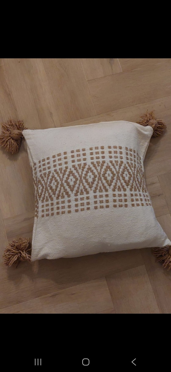 Image 1 of Manta de lana bereber + 2 fundas de cojín – Blanco/Beige