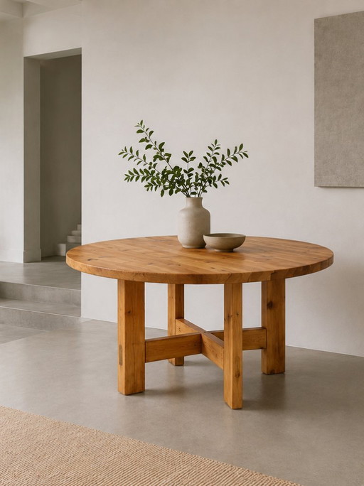 Large round vintage pine dining table Model RW152 designed by Roland Wilhelmsson for Karl Andersson & Söner