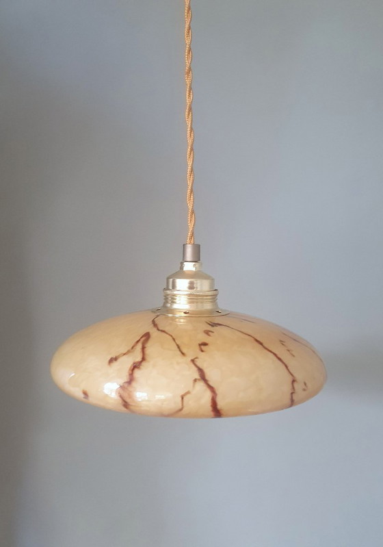 Image 1 of Suspension vintage - verre opalin - abat-jour marbré