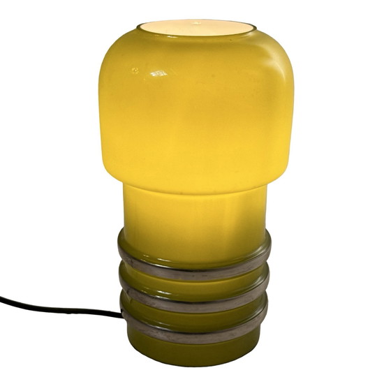 Image 1 of Vintage Scandinavian - Mouth blown glass lamp with chrome detailing - Forrest green and white inside - Two in stock! - Rare and 