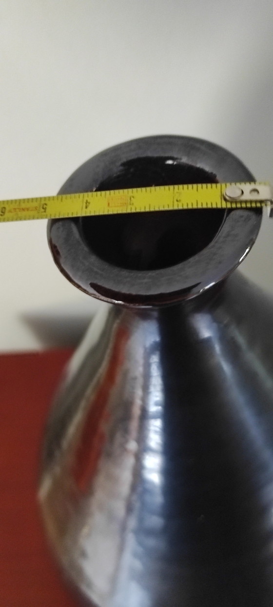 Image 1 of Vintage Mid-Century Ceramic Drop Vase (36cm) – Metallic Black