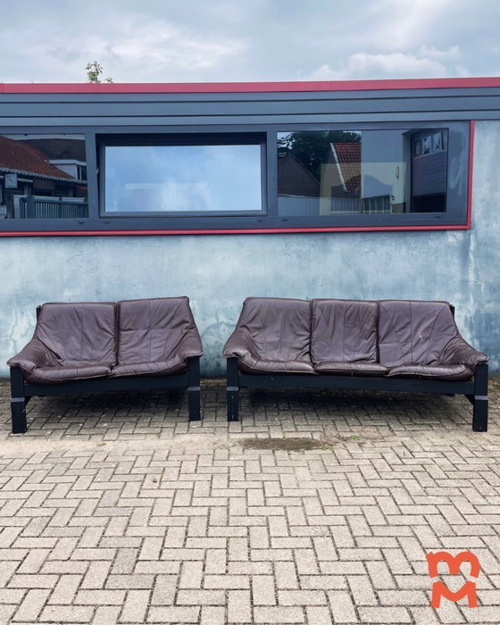 Image 1 of Vintage leren brutalist bank (2 stuks)