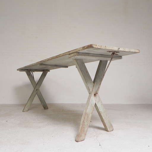 Grande table pliante, table à bière Biere Amos Metz, années 1930